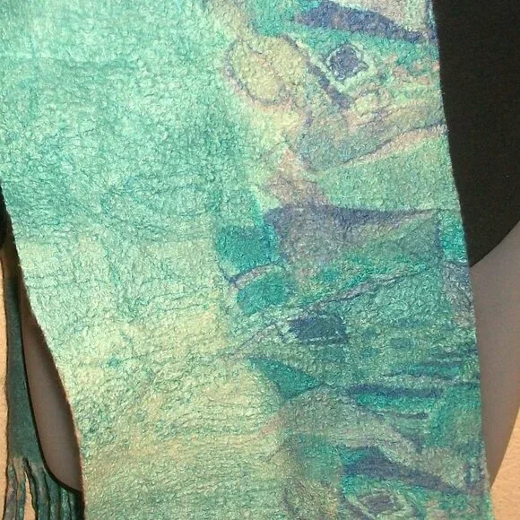 Vintage 1 of a Kind Handmade Hand-dyed Reversible Felted-Wool Scarf 66 X 18
